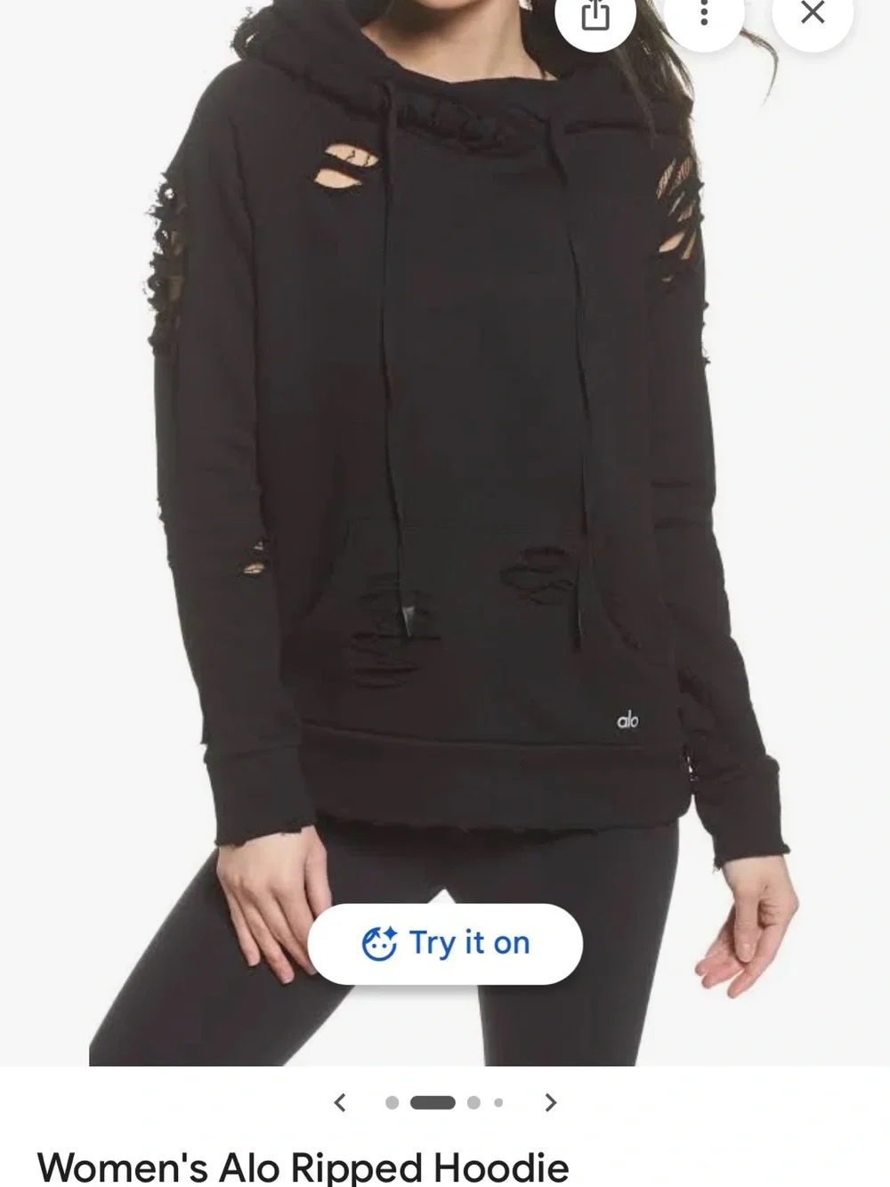 ALO Yoga Black Distressed Crewneck Hoodie